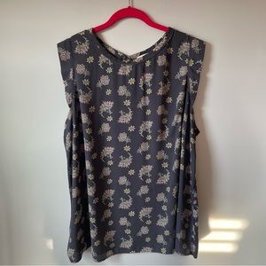 Loft Plus Size 22 Floral Dark Gray with Pink and Yellow Flowers Top Cap Sleeves